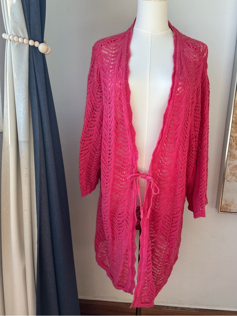 White Stag Women’s Plus Women's Open-Knit Tie-Front Hot Pink Barbiecore Coquette